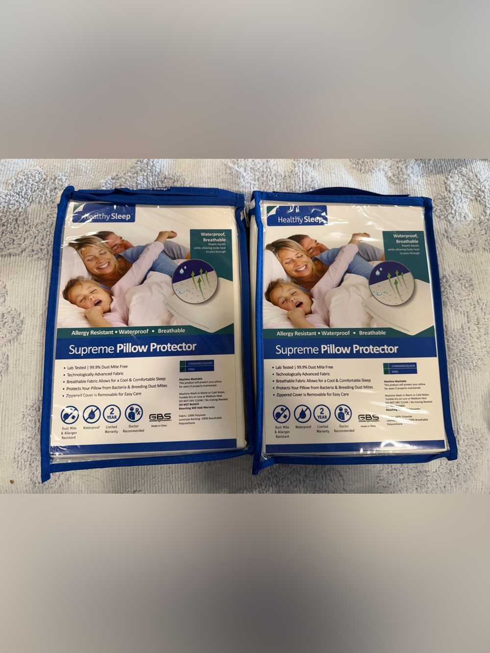 Lot of 2 HealthySleep Supreme Pillow Protectors – King Size. NWT